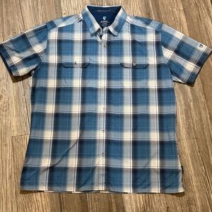 Kuhl Shirt Mens L Blue Response Eluxur Short Sleeve Button Hiking Outdoor